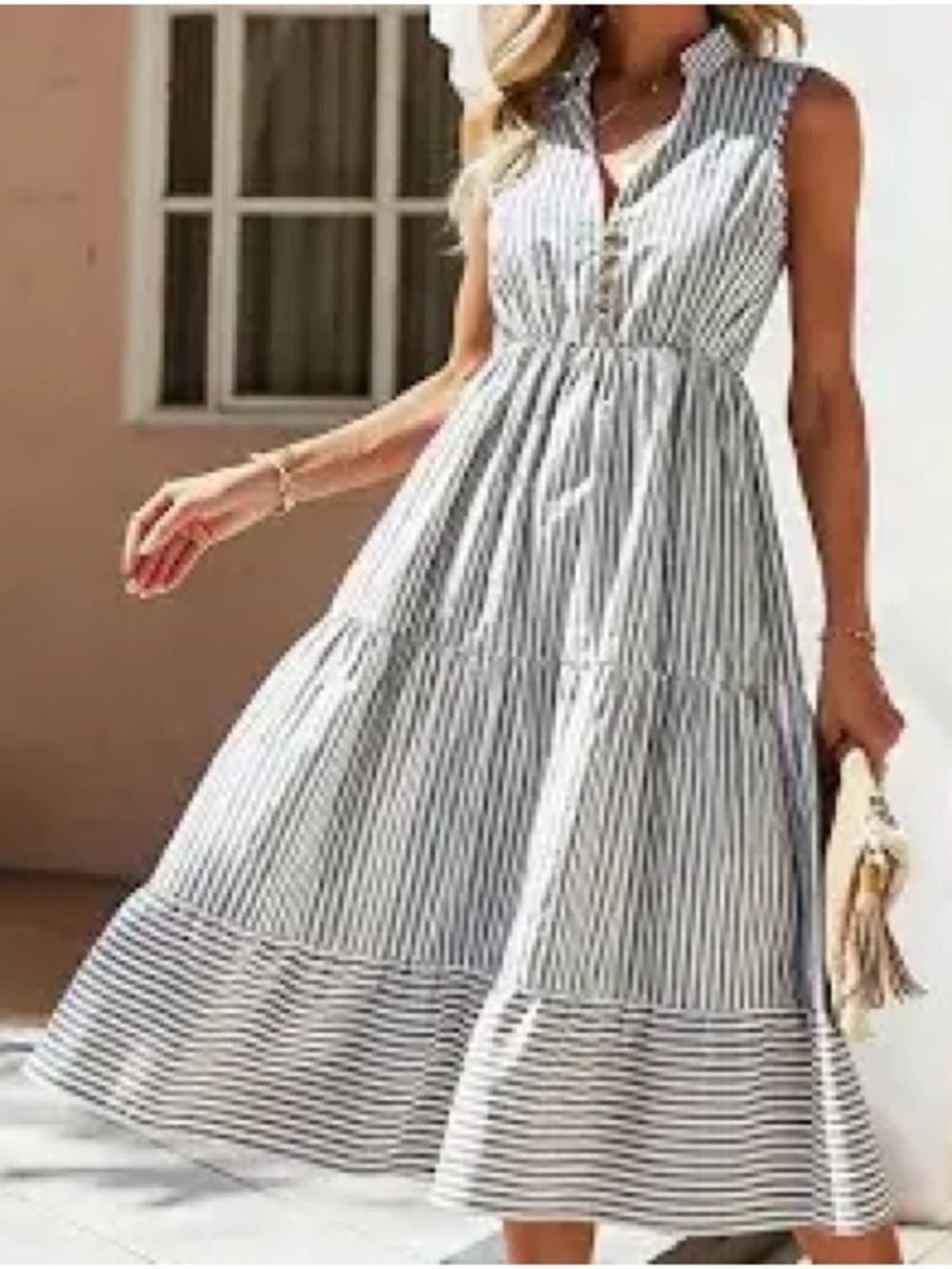Sleeveless Striped Midi Dress - Gray/White